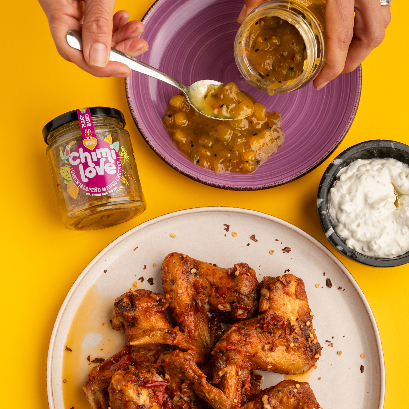 CHICKEN WINGS WITH CHIMICHURRI HOT & Green Jalapeno Mango Chutney