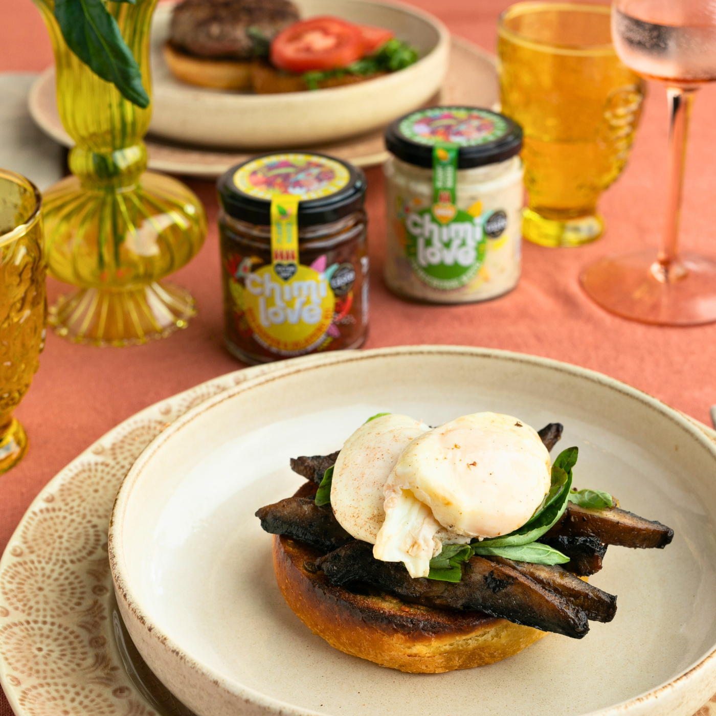 PORTOBELLO MUSHROOMS WITH BRIOCHE & POACHED EGGS