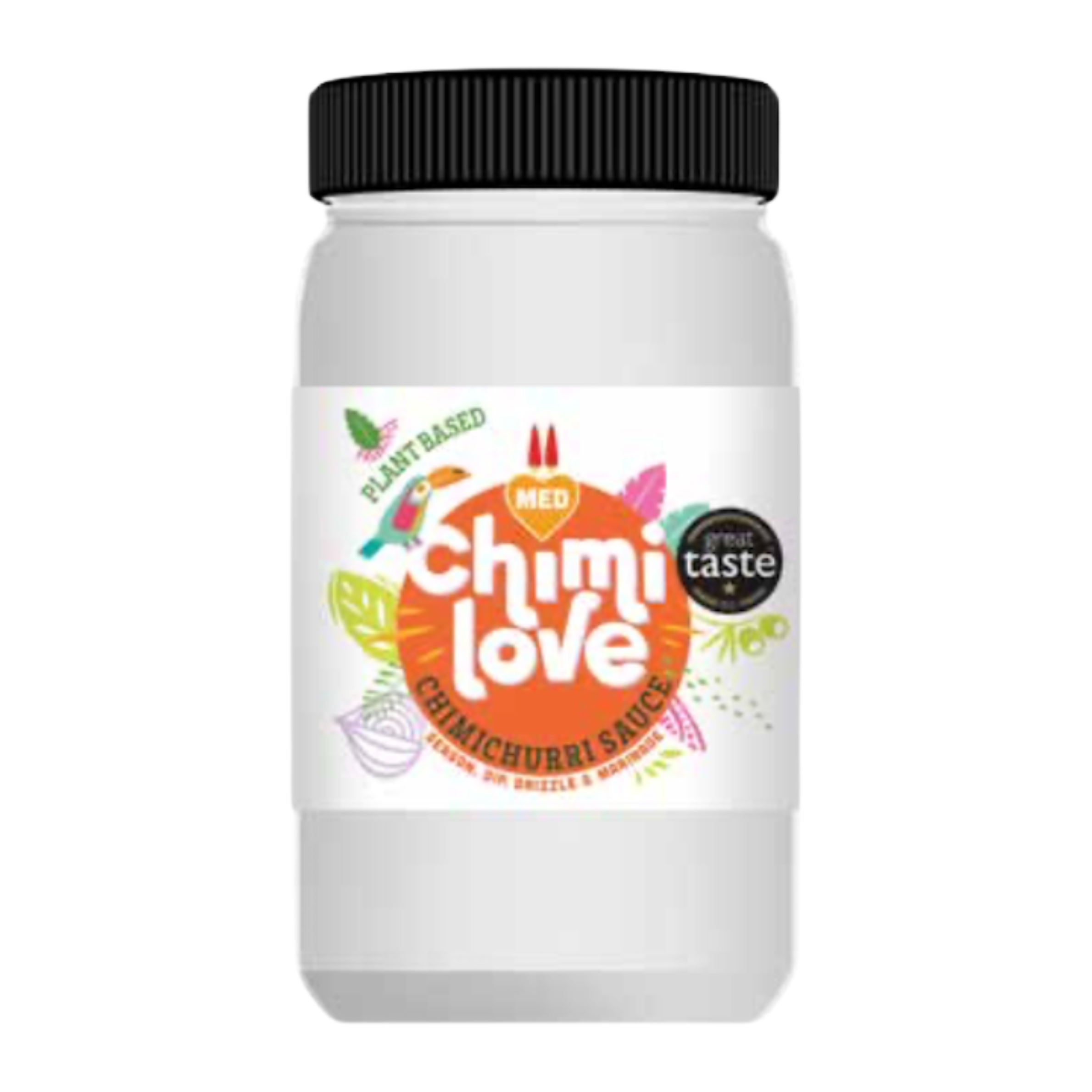 A tub of CHIMI Original chimichurri sauce with a label that includes the product name and the 'Great Taste 2021 Award' logo.